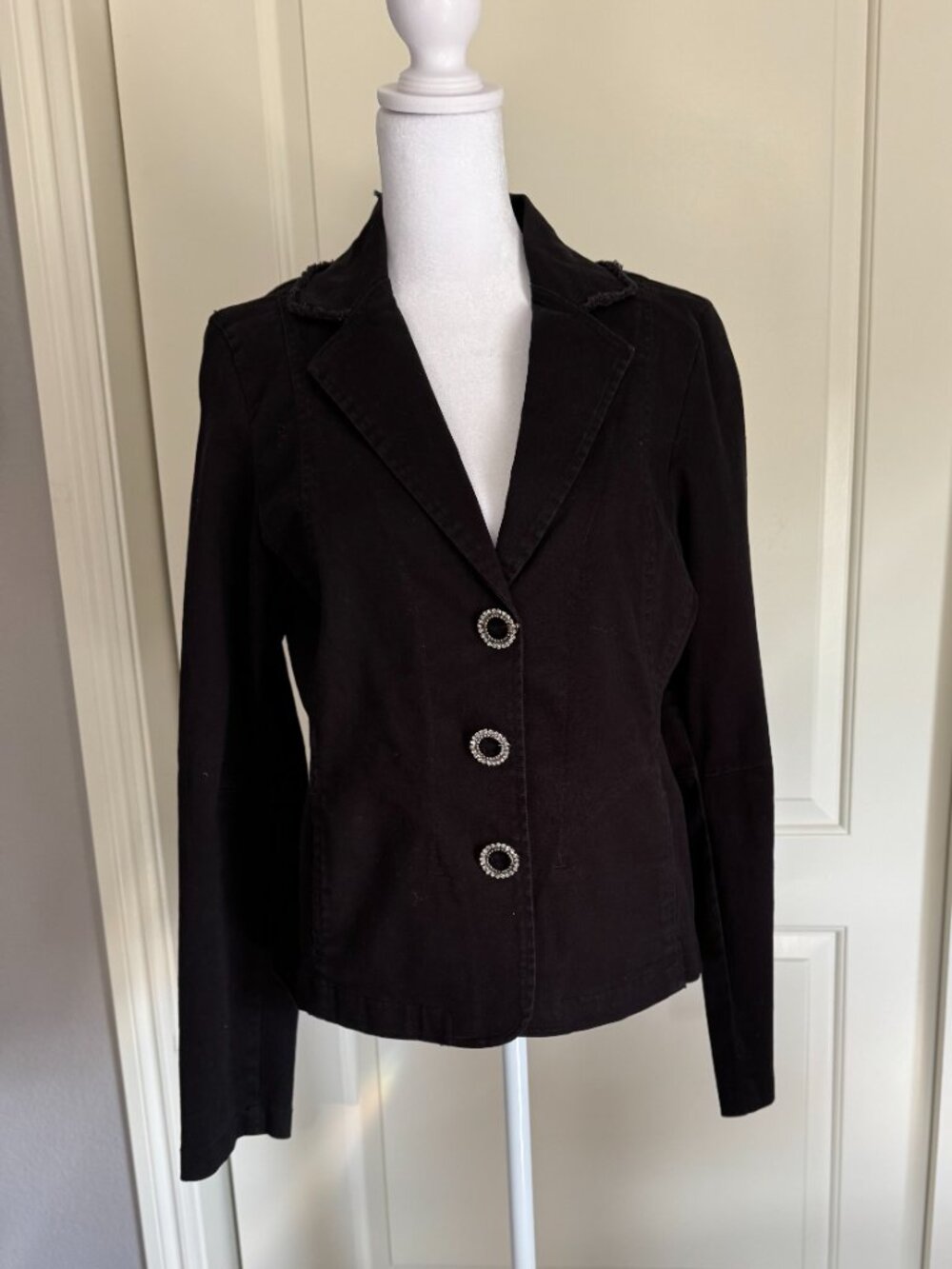 Luii Black Stretch Blazer with Back Ruffles, Size XL